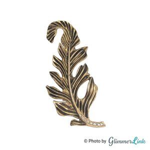 Vintage Fern Leaf Brooch – Gold Tone Rhinestone Botanical Pin